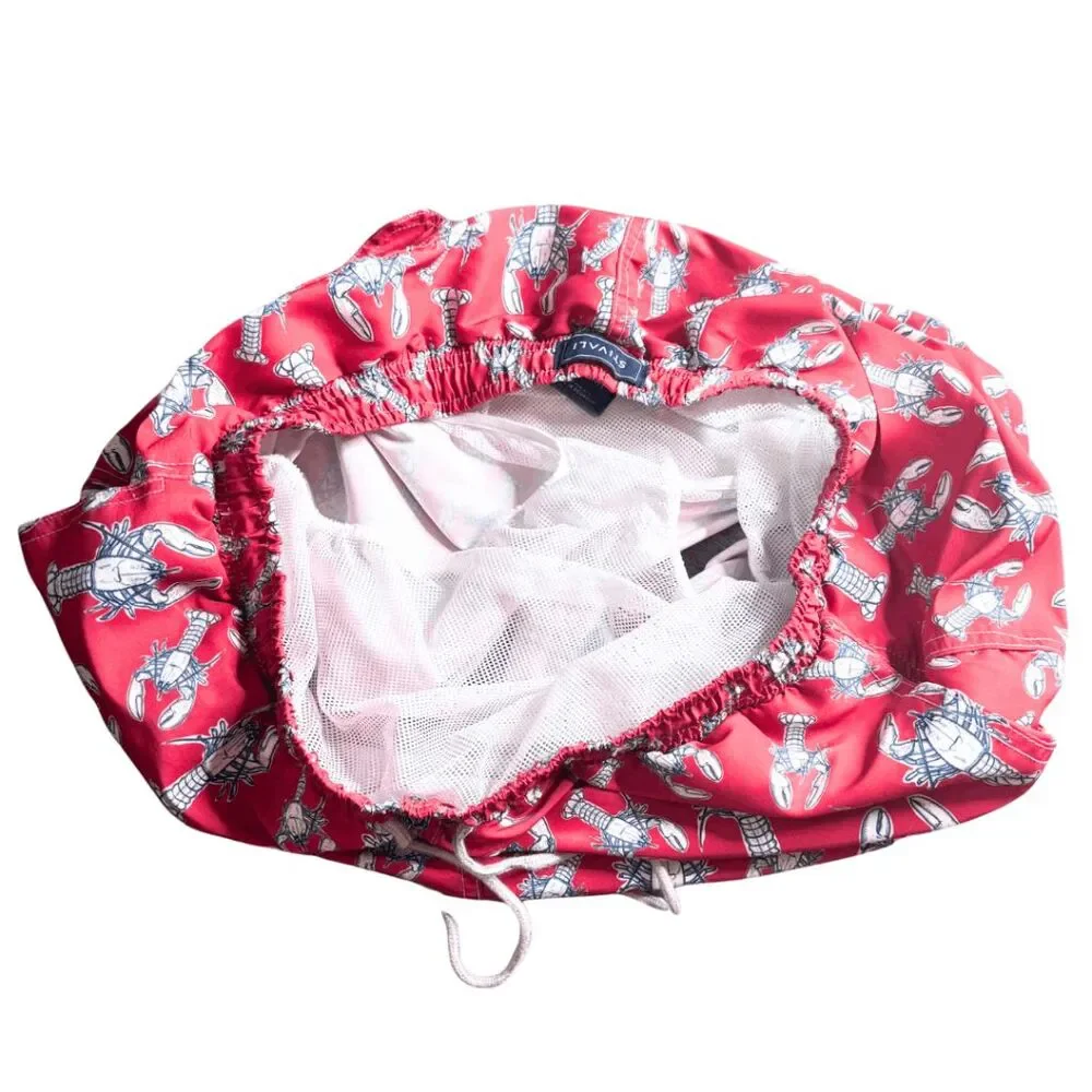 Stivali Men's Lobster Print Drawstring Swim Trunks‎ Shorts Red White Size XXL